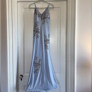 XSCAPE Blue Beaded Long Dress
